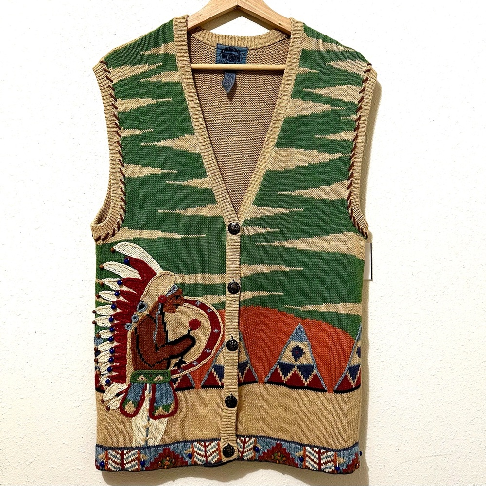 Vintage Cambridge Aztec Indian Linen Cotton Oversized Sweater Vest